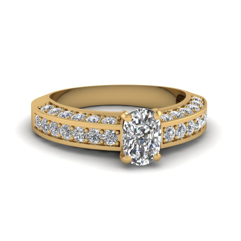 1.50 ct. diamond pave accent cushion cut engagement ring in FDENR6458CUR NL YG.jpg